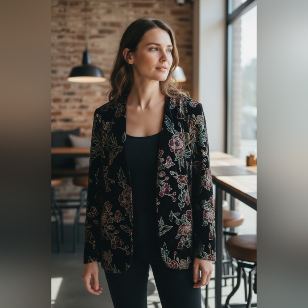 MAGGIE MCNAUGHTON Floral Black Women's BLAZER SIZE 18 W - Picture 1 of 4